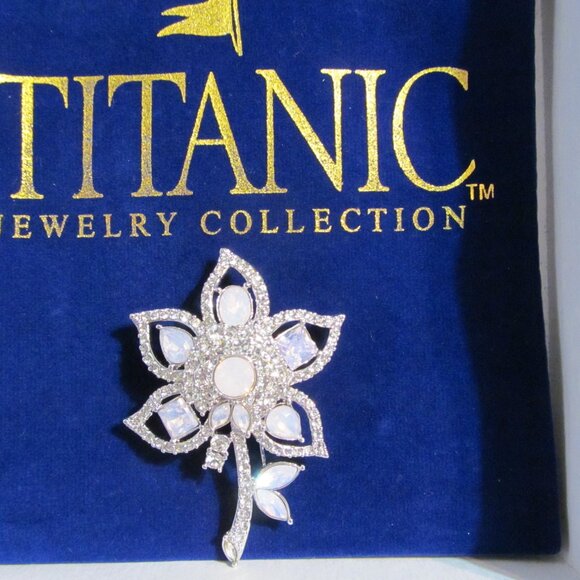 JTV Titanic Jewelry Collection Faux Opal & Faux Diamond Floral Pin - Gorgeous!! - Picture 5 of 16
